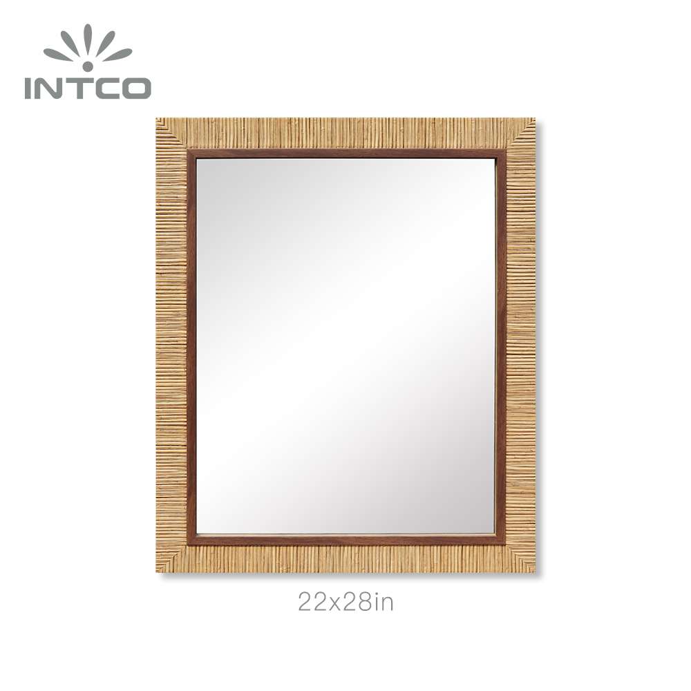 22x28in wicker rattan wall mirror